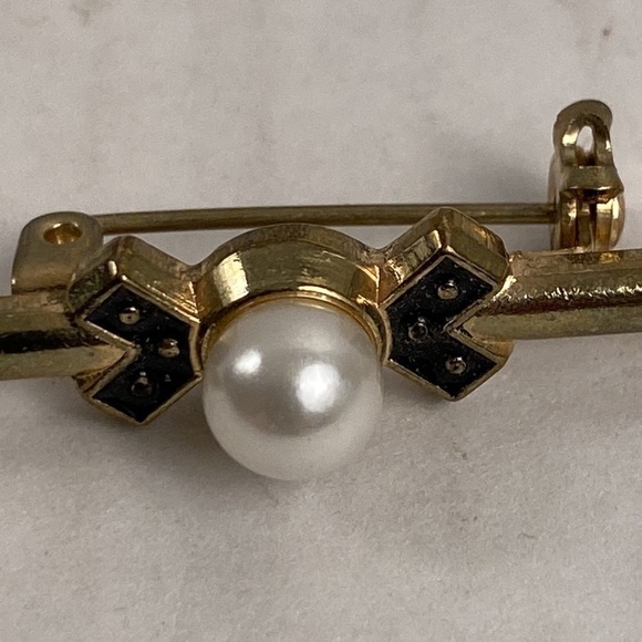 Art nouveau faux Pearl brooch black gems pin - Picture 4 of 6